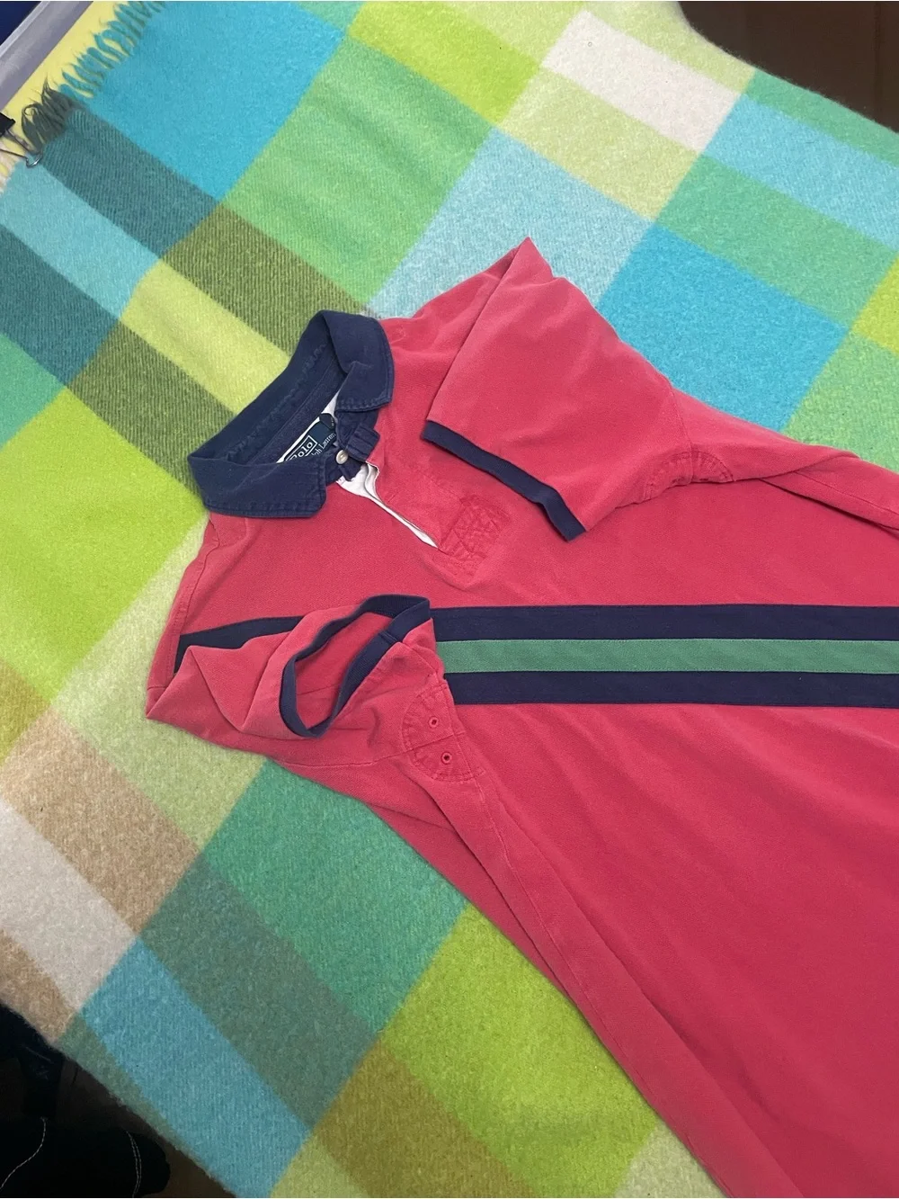 Vintage Polo Ralph Lauren Stripe Big Pony Rugby Short Sleeve Polo